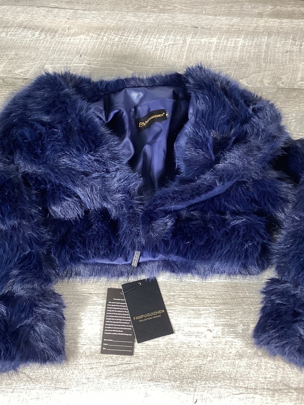 Fampuguizhen Women’s M  Faux Fur Cropped Jacket Navy Blue Bolero Shrug Coat NWT - Picture 2 of 10